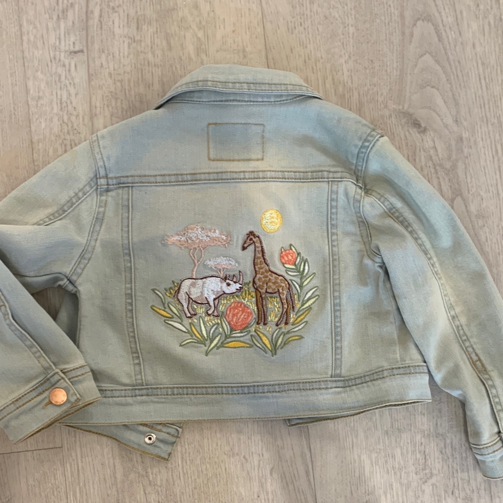 Kids Animal Embroidered Denim Jacket